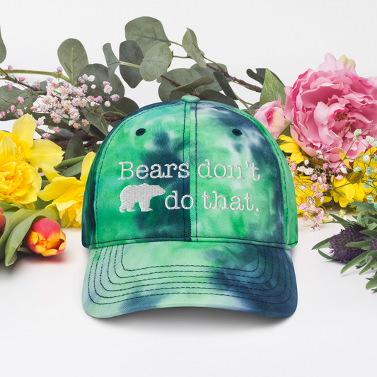 "Bears don't do that." White Embroidered Tie Dye Hat