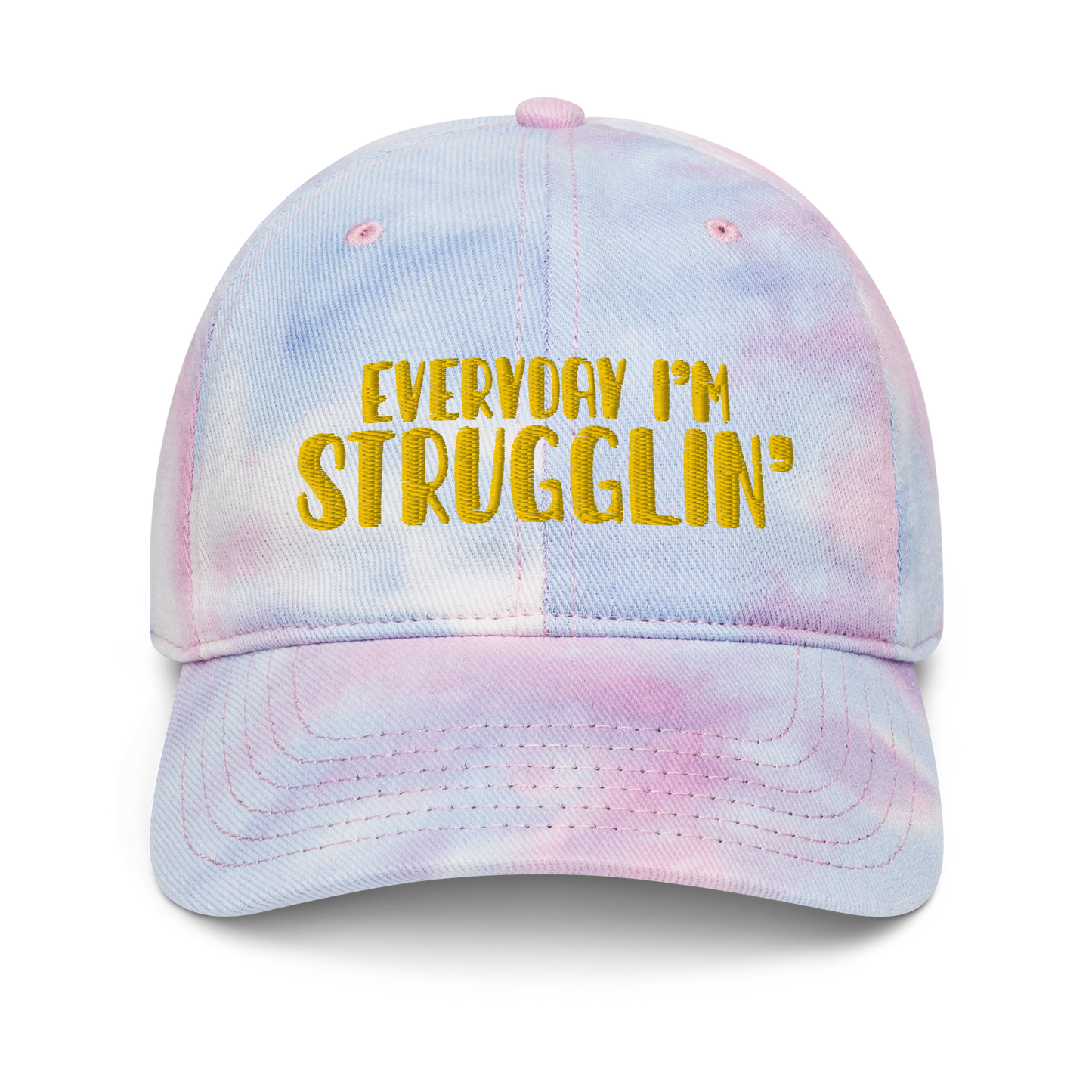 "Everyday I'm Strugglin'" Yellow Puff Embroidered Tie dye hat