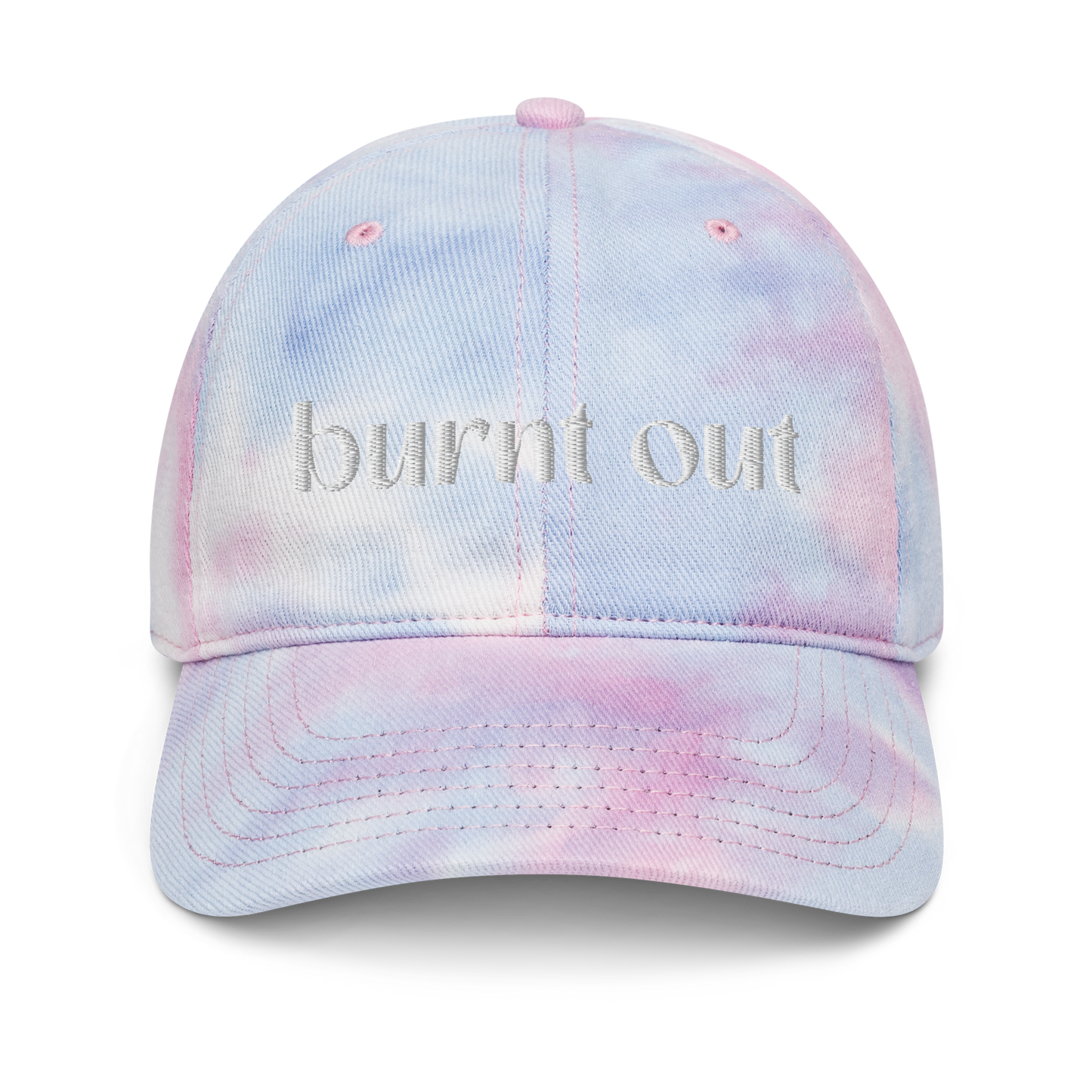 "burnt out" White Puff Embroidered Tie dye hat