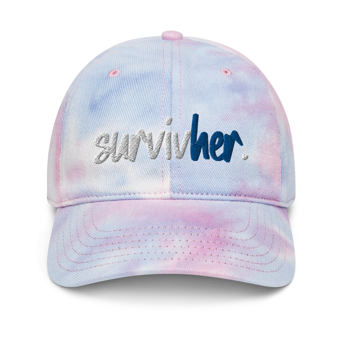 "SurvivHer." White & Blue Puff Embroidered Tie dye hat