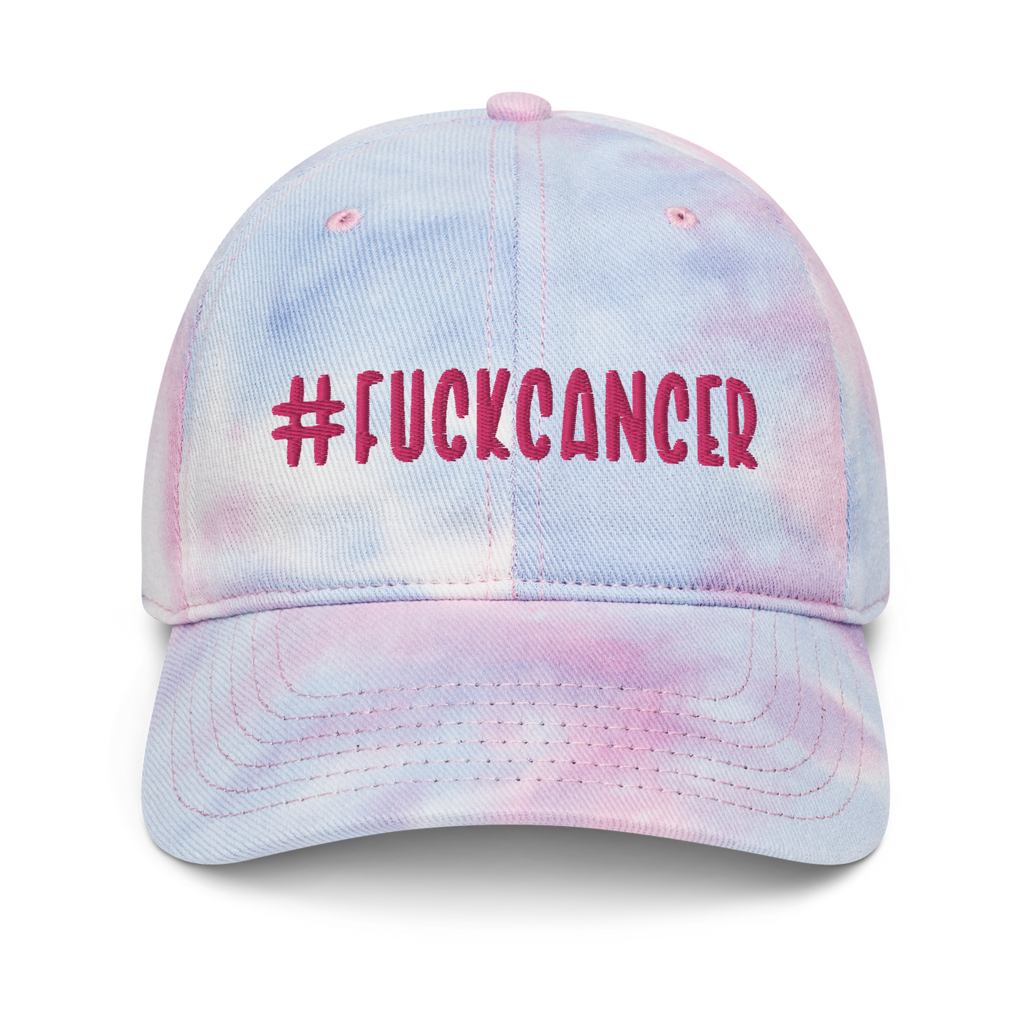 "#fuckcancer" Flamingo Pink Puff Embroidered Tie Dye Hat