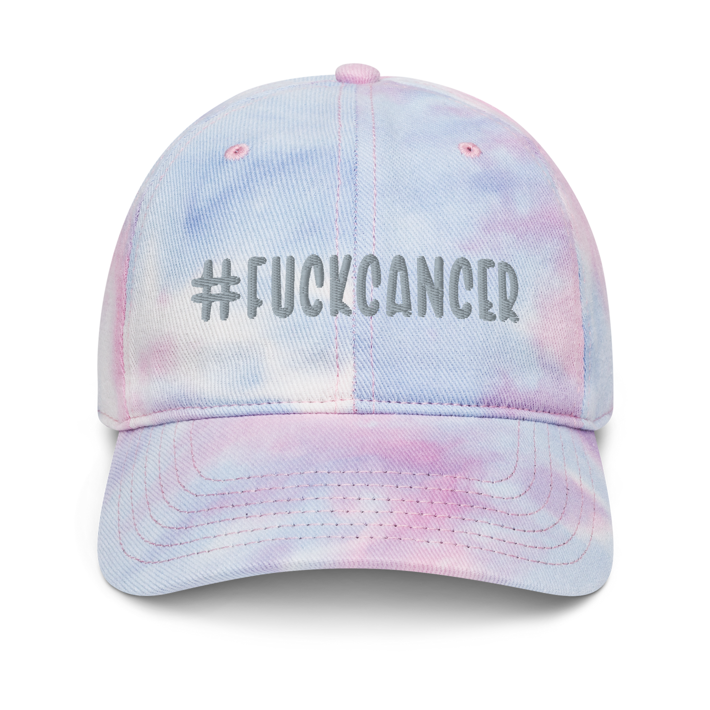 "#fuckcancer" Grey Puff Embroidered Tie Dye Hat