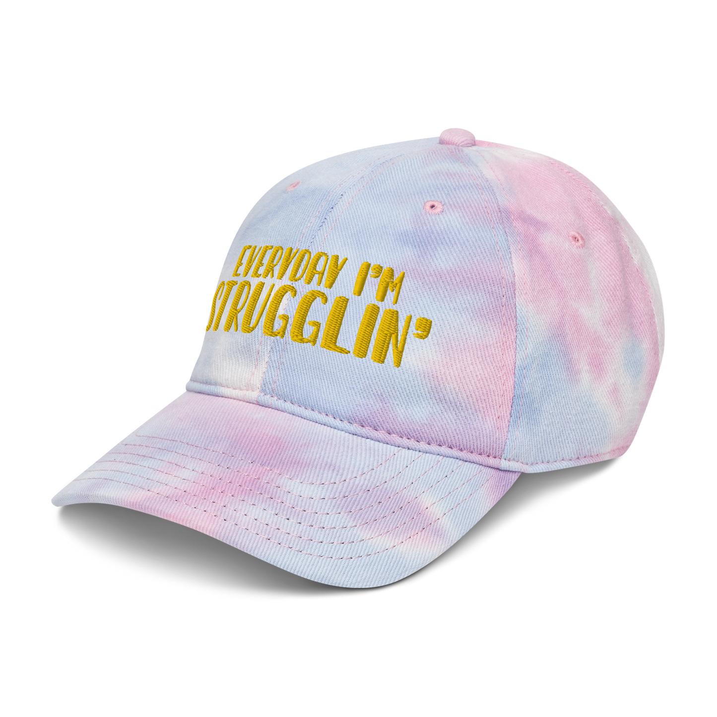 "Everyday I'm Strugglin'" Yellow Puff Embroidered Tie dye hat