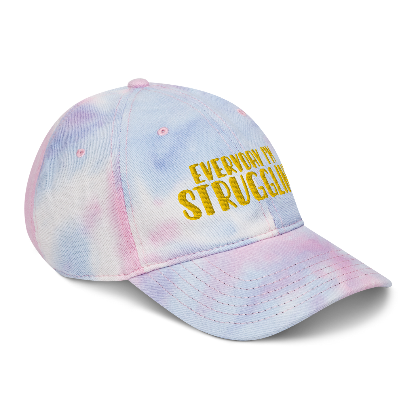 "Everyday I'm Strugglin'" Yellow Puff Embroidered Tie dye hat