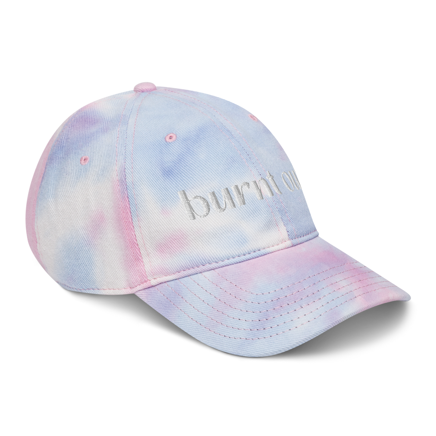 "burnt out" White Puff Embroidered Tie dye hat