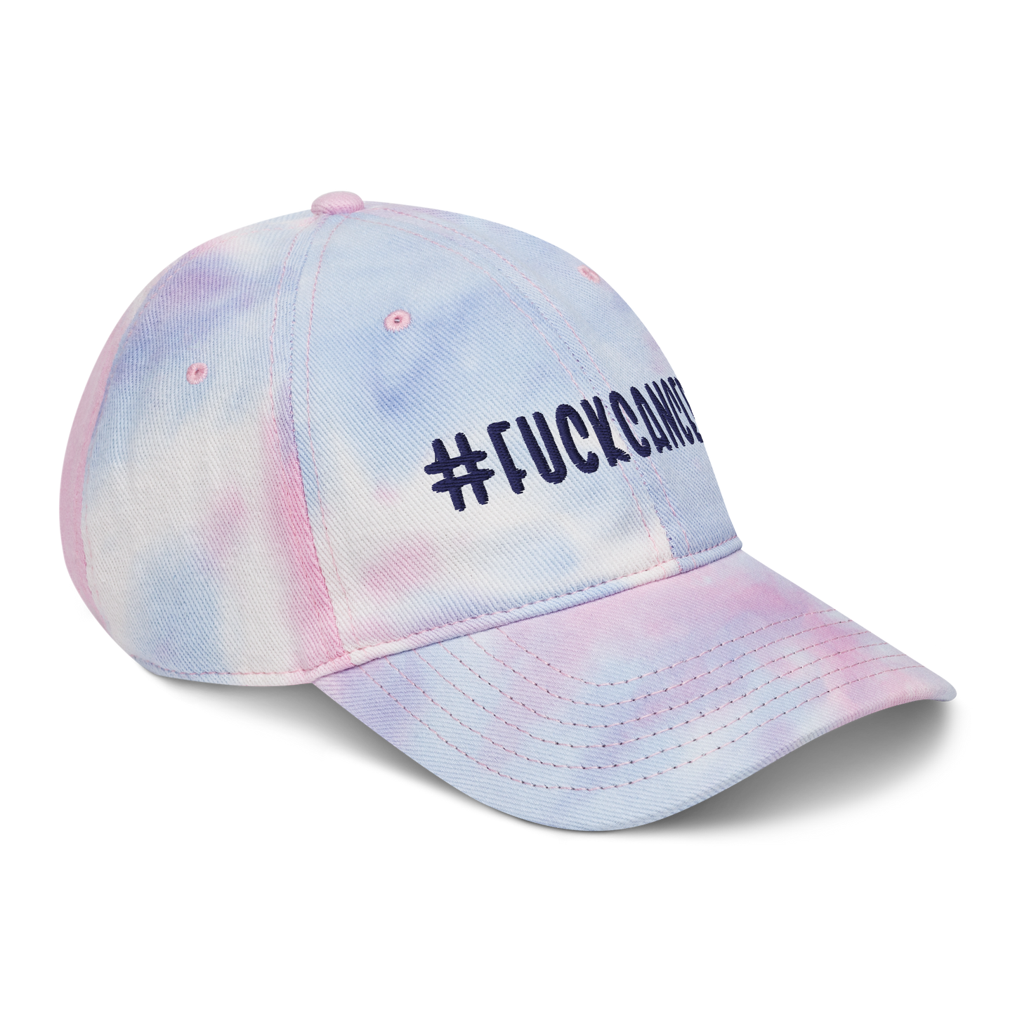 "#FuckCancer" Navy Puff Embroidered Tie Dye Hat