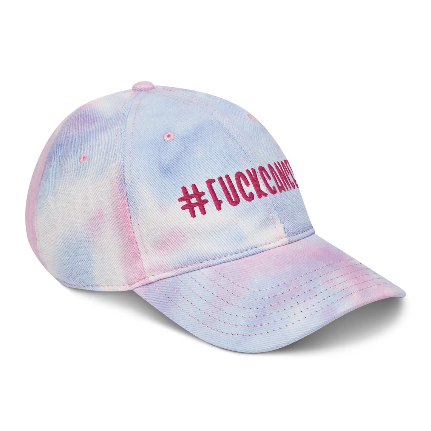 "#fuckcancer" Flamingo Pink Puff Embroidered Tie Dye Hat