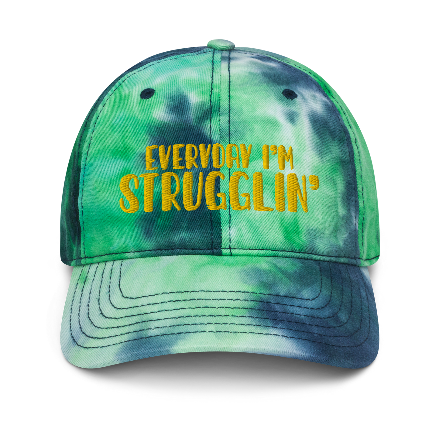 "Everyday I'm Strugglin'" Yellow Puff Embroidered Tie dye hat