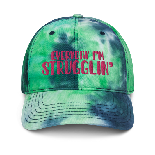 "Everyday I'm Strugglin'" Flamingo Pink Puff Embroidered Tie dye hat