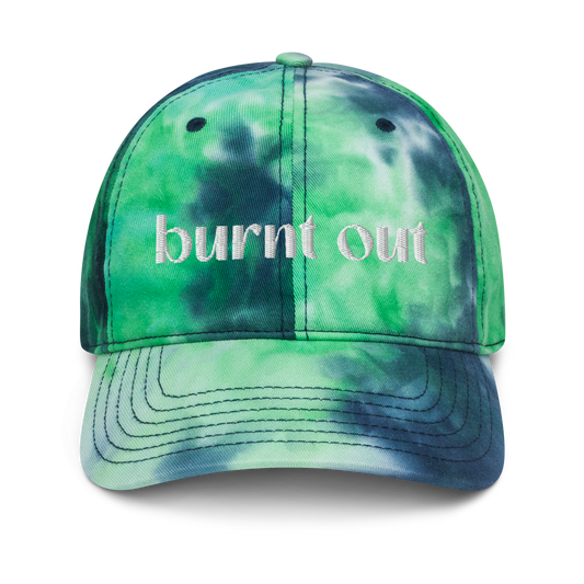 "burnt out" White Puff Embroidered Tie dye hat