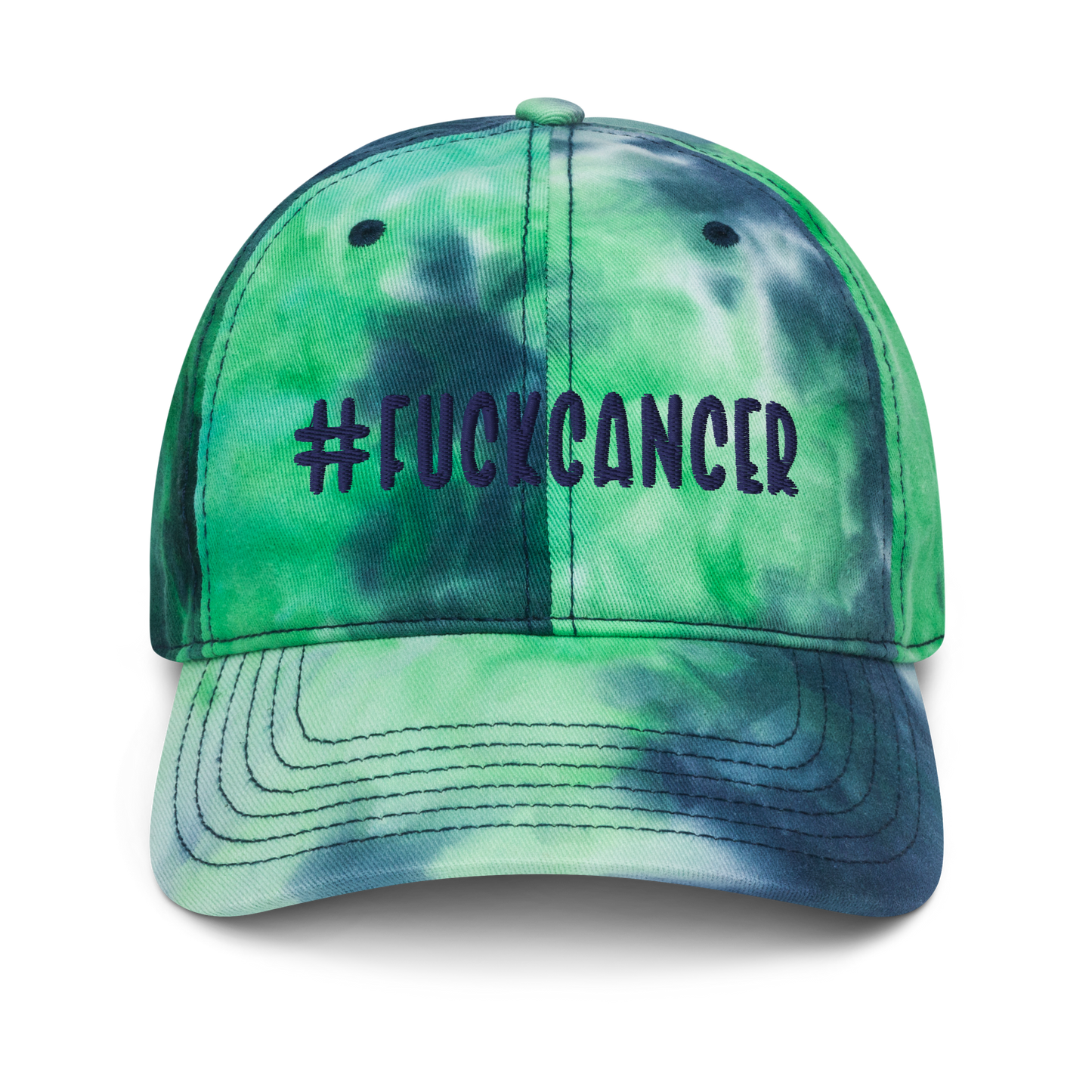 "#FuckCancer" Navy Puff Embroidered Tie Dye Hat