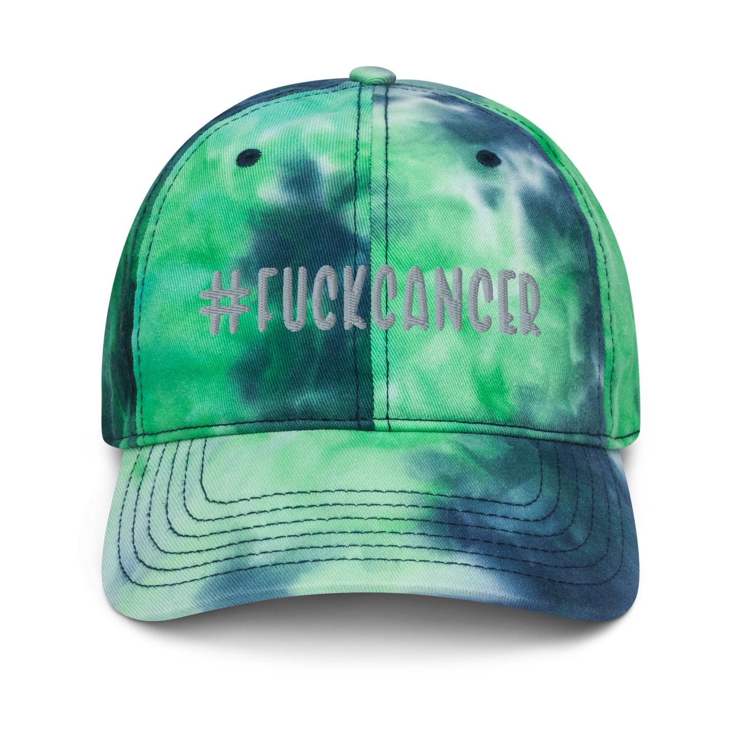 "#fuckcancer" Grey Puff Embroidered Tie Dye Hat