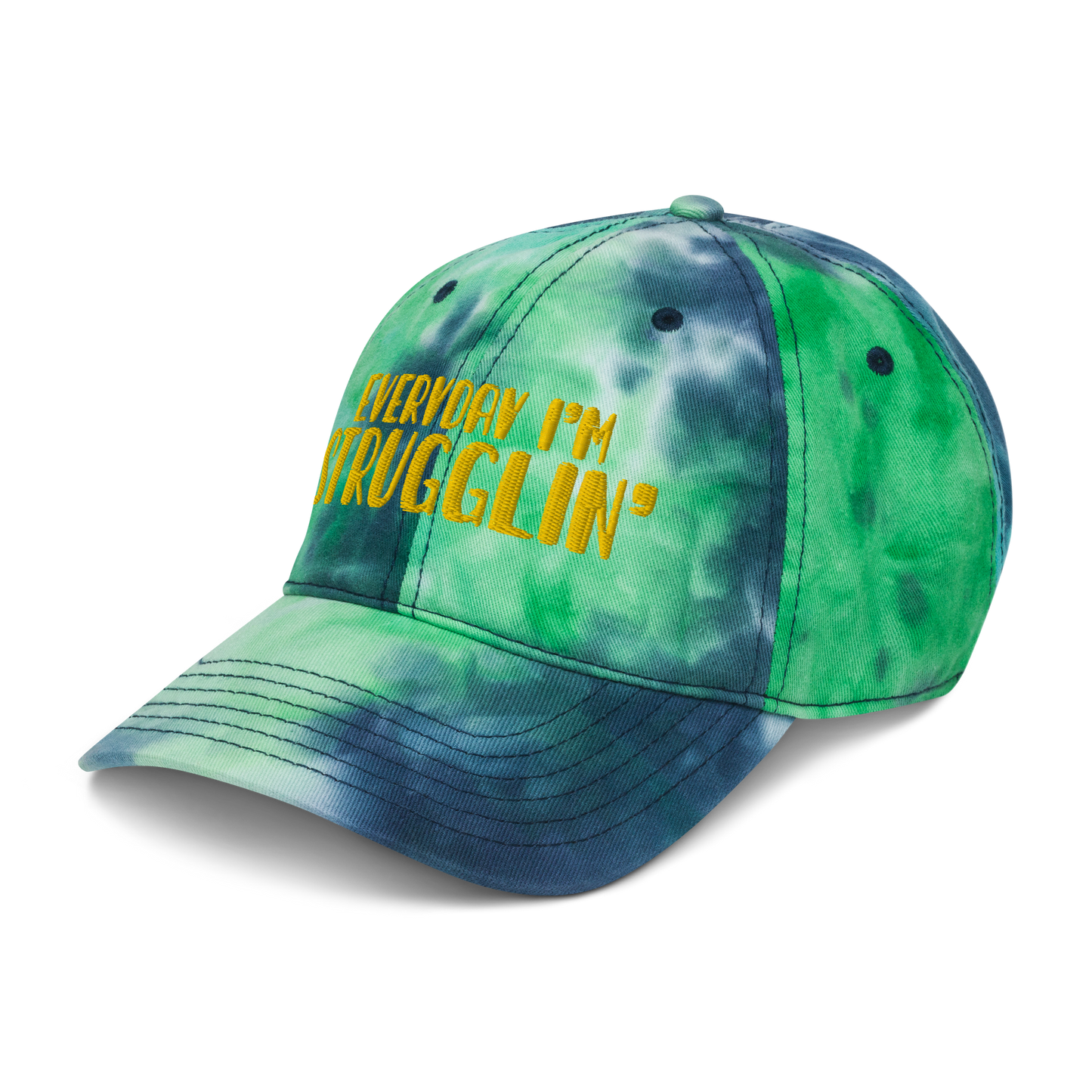 "Everyday I'm Strugglin'" Yellow Puff Embroidered Tie dye hat