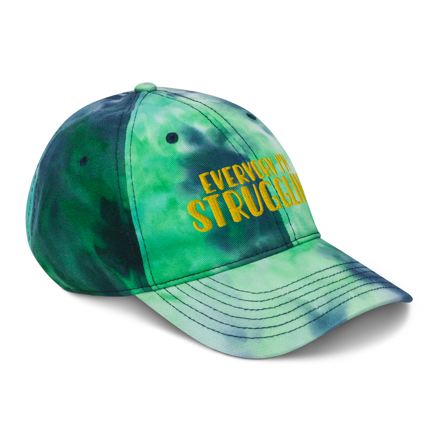 "Everyday I'm Strugglin'" Yellow Puff Embroidered Tie dye hat