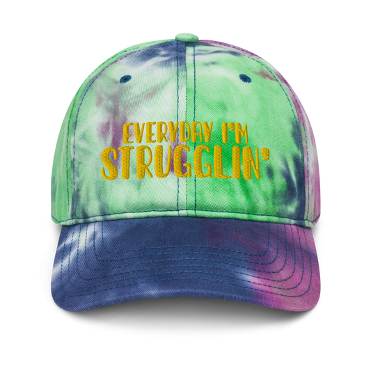 "Everyday I'm Strugglin'" Yellow Puff Embroidered Tie dye hat