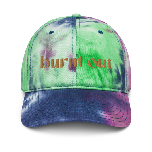 "burnt out" Old Gold Puff Embroidered Tie dye hat