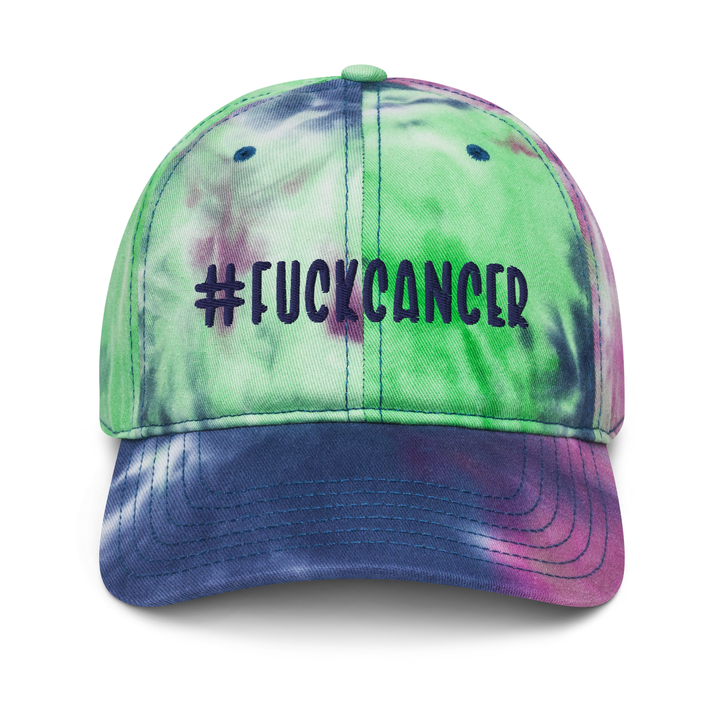 "#FuckCancer" Navy Puff Embroidered Tie Dye Hat