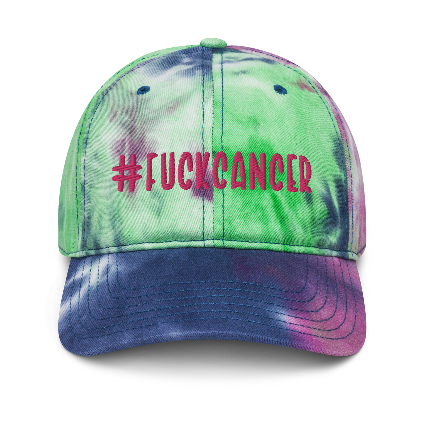 "#fuckcancer" Flamingo Pink Puff Embroidered Tie Dye Hat