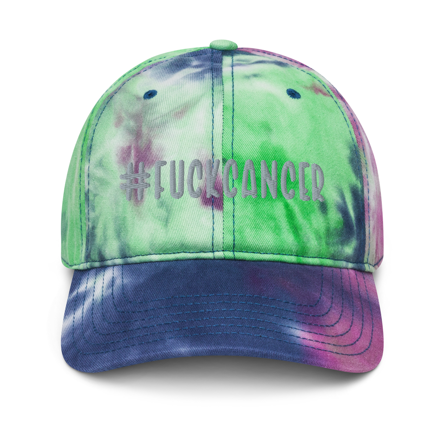 "#fuckcancer" Grey Puff Embroidered Tie Dye Hat