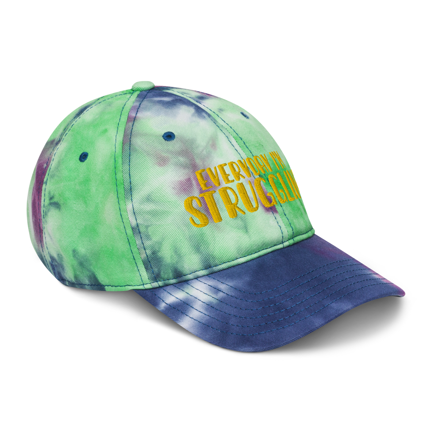 "Everyday I'm Strugglin'" Yellow Puff Embroidered Tie dye hat