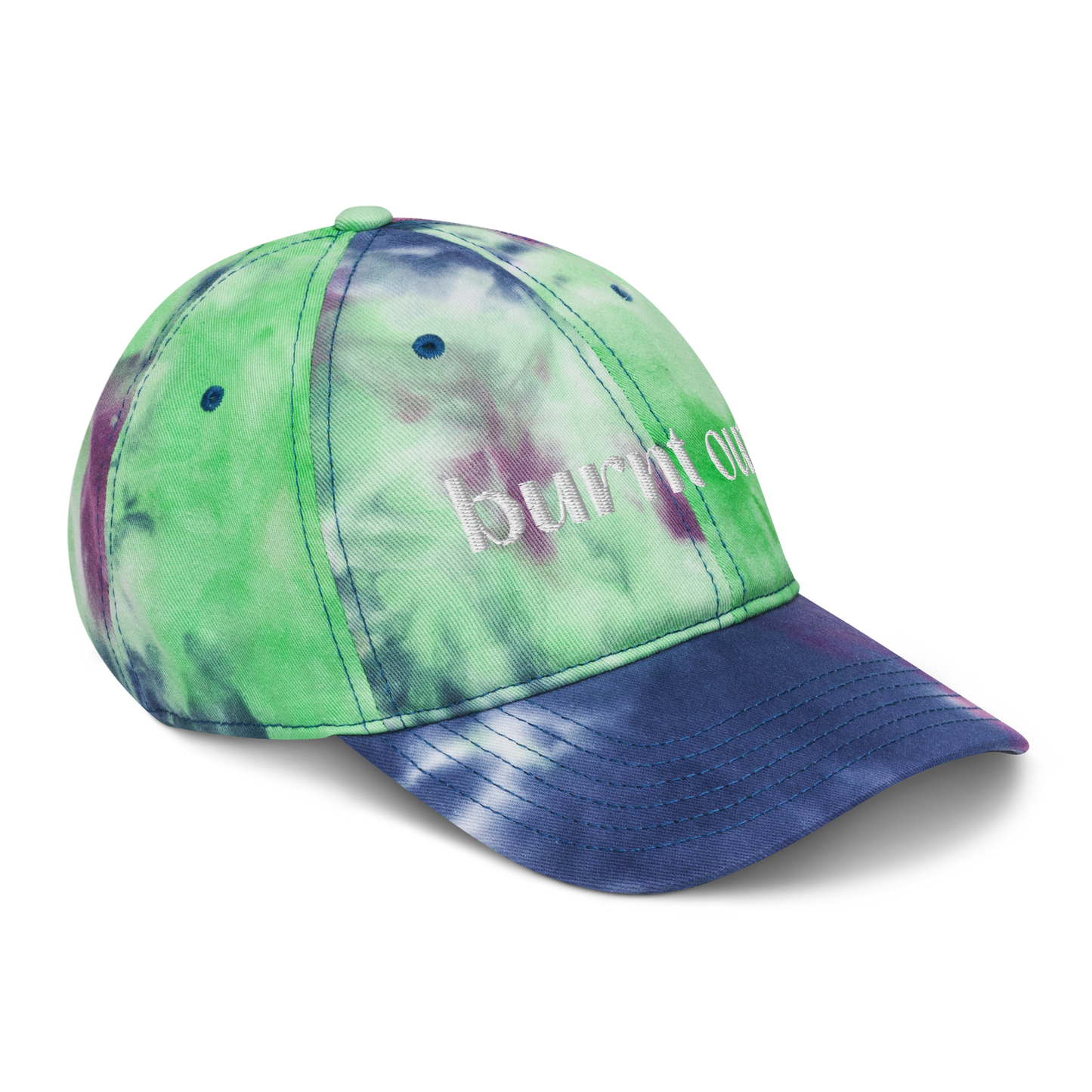 "burnt out" White Puff Embroidered Tie dye hat