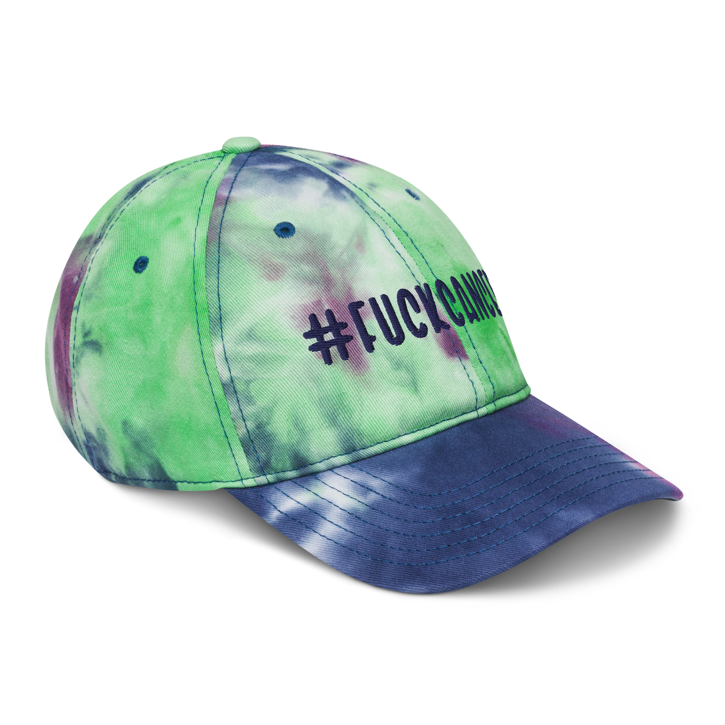 "#FuckCancer" Navy Puff Embroidered Tie Dye Hat