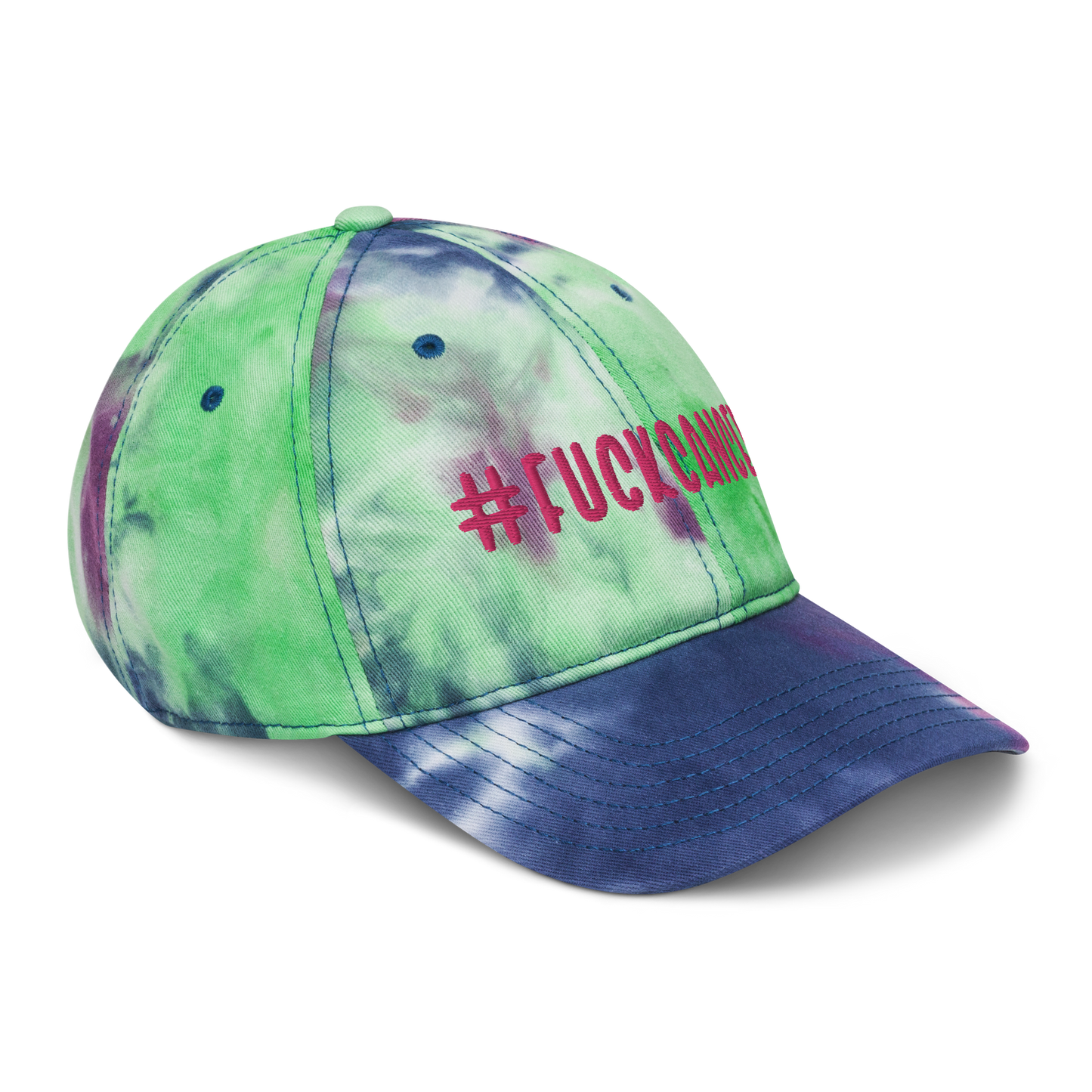 "#fuckcancer" Flamingo Pink Puff Embroidered Tie Dye Hat