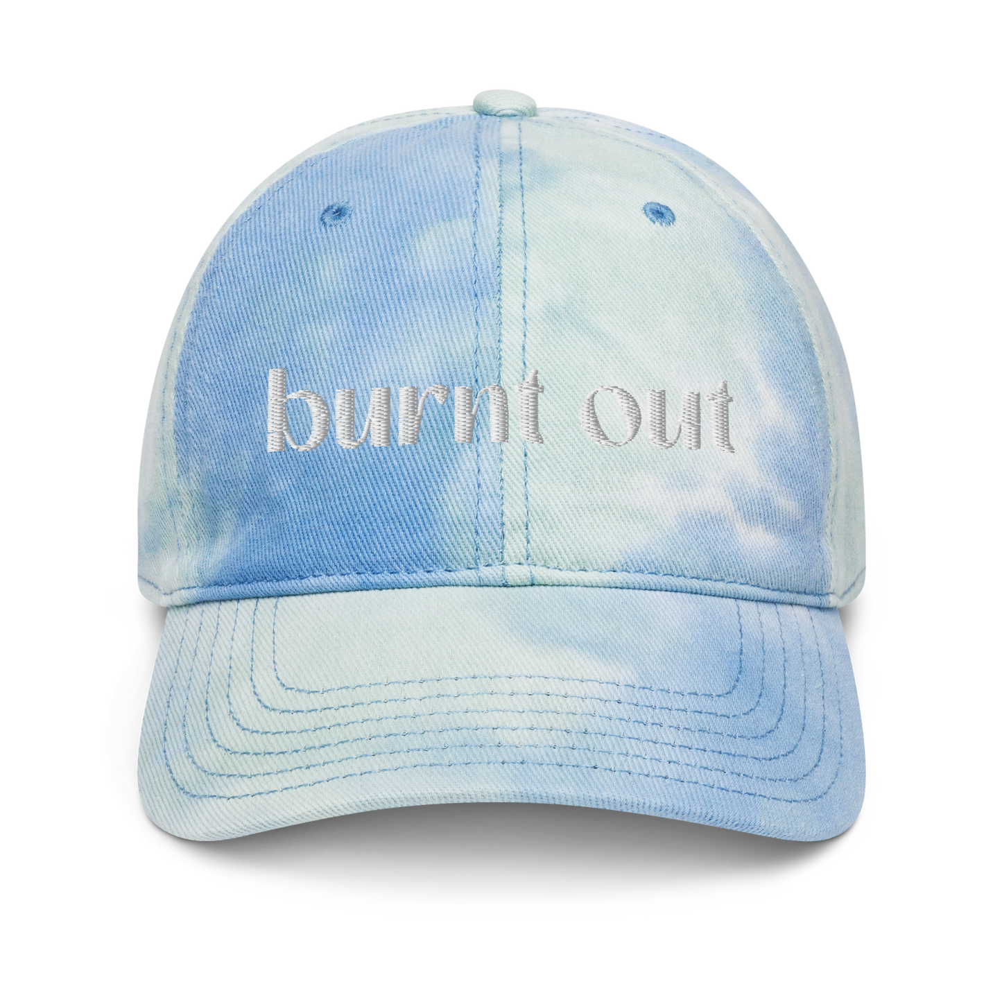 "burnt out" White Puff Embroidered Tie dye hat