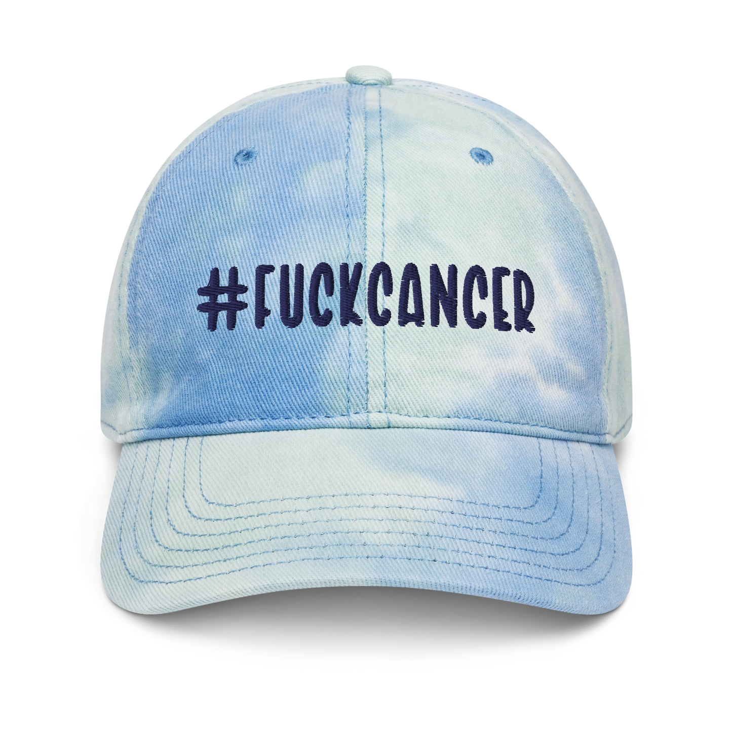 "#FuckCancer" Navy Puff Embroidered Tie Dye Hat