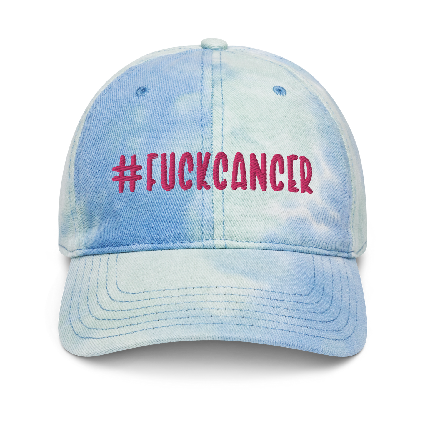 "#fuckcancer" Flamingo Pink Puff Embroidered Tie Dye Hat