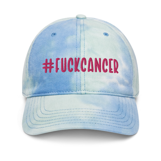 "#fuckcancer" Flamingo Pink Puff Embroidered Tie Dye Hat