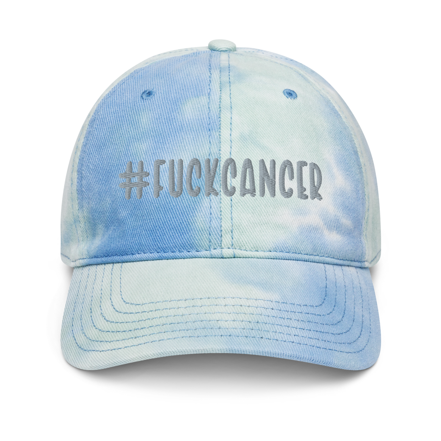 "#fuckcancer" Grey Puff Embroidered Tie Dye Hat