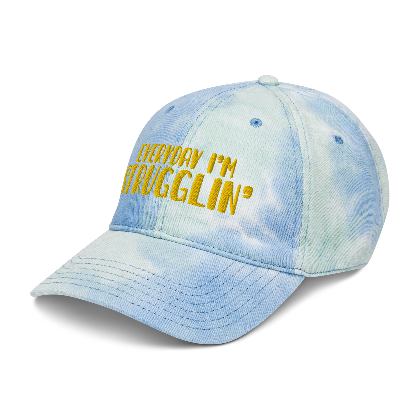 "Everyday I'm Strugglin'" Yellow Puff Embroidered Tie dye hat