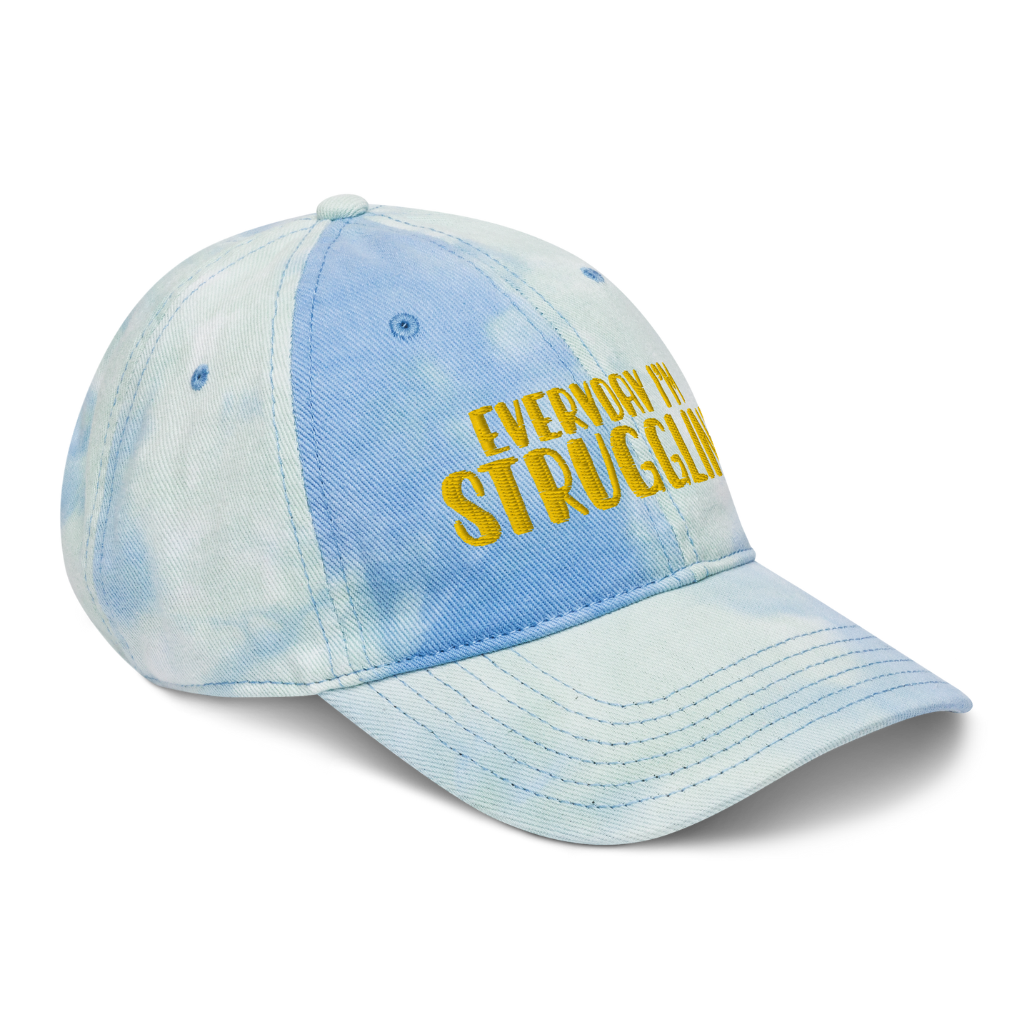 "Everyday I'm Strugglin'" Yellow Puff Embroidered Tie dye hat