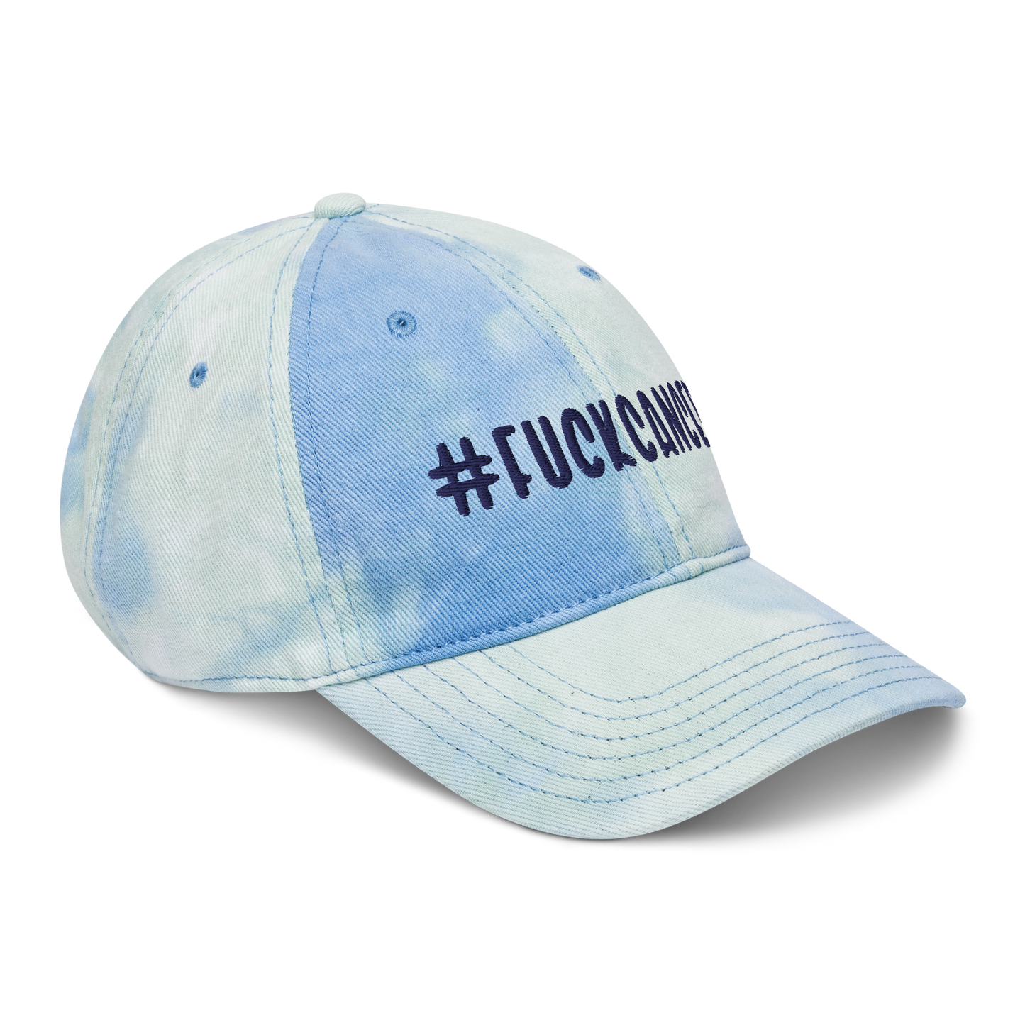 "#FuckCancer" Navy Puff Embroidered Tie Dye Hat