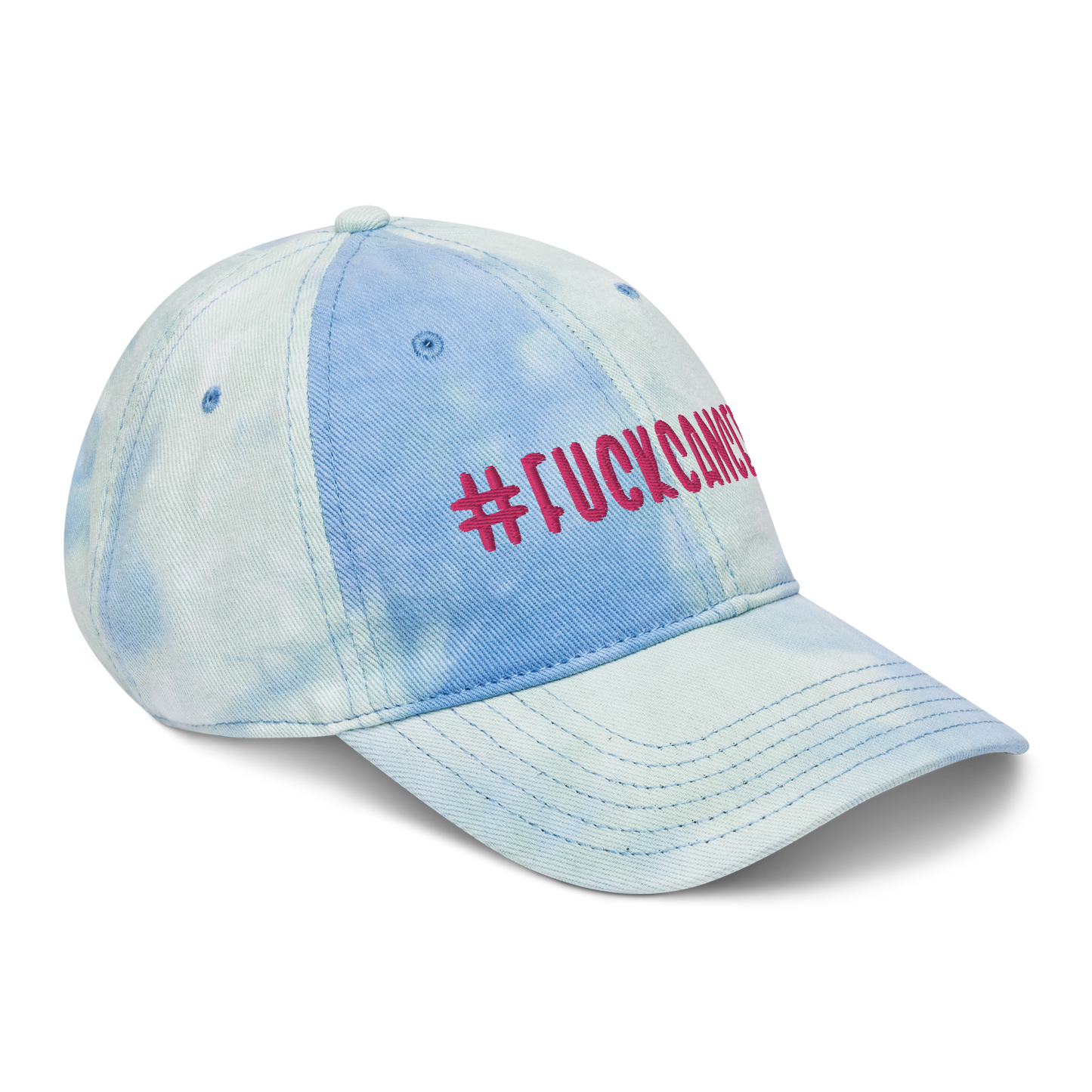 "#fuckcancer" Flamingo Pink Puff Embroidered Tie Dye Hat