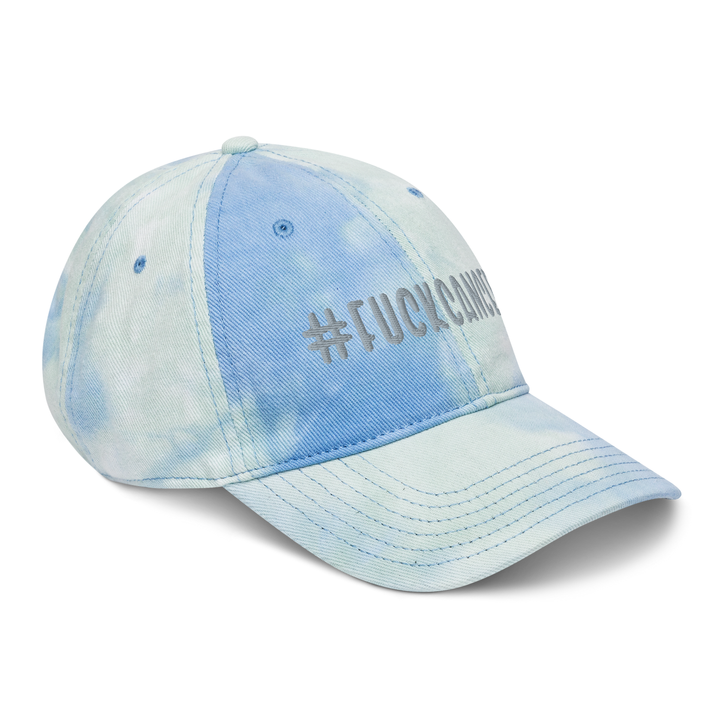 "#fuckcancer" Grey Puff Embroidered Tie Dye Hat