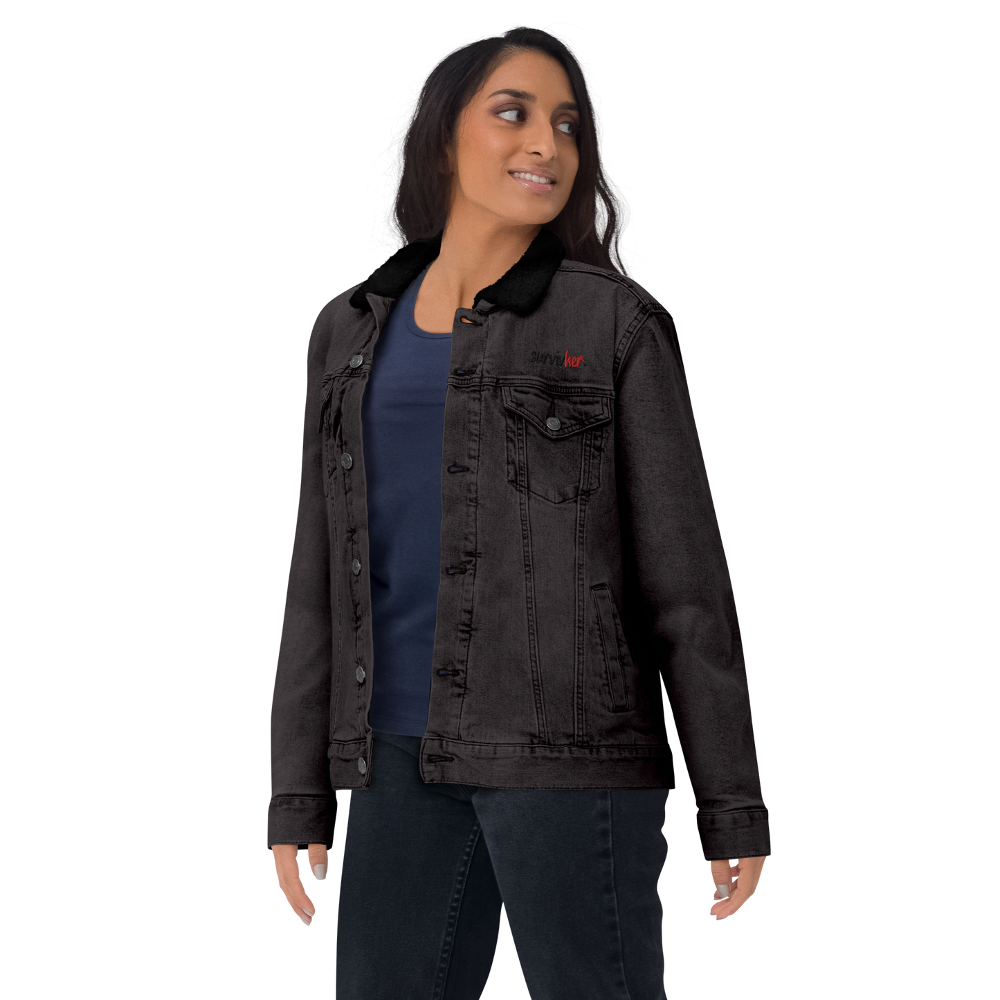 "SurvivHer." Style 3 Denim Sherpa Jacket (Gender Inclusive)