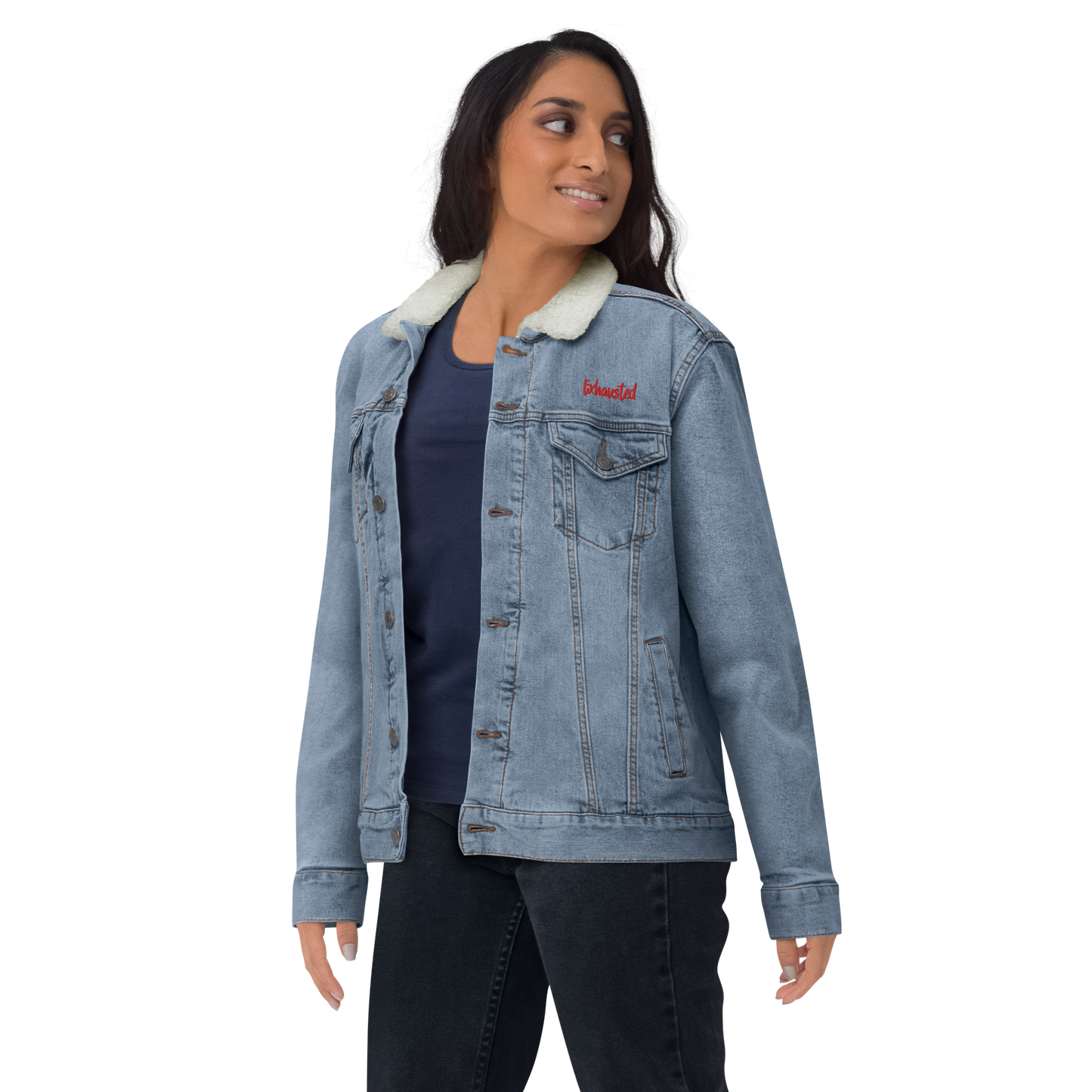 "Exhausted" Denim Sherpa Jacket (Gender Inclusive)