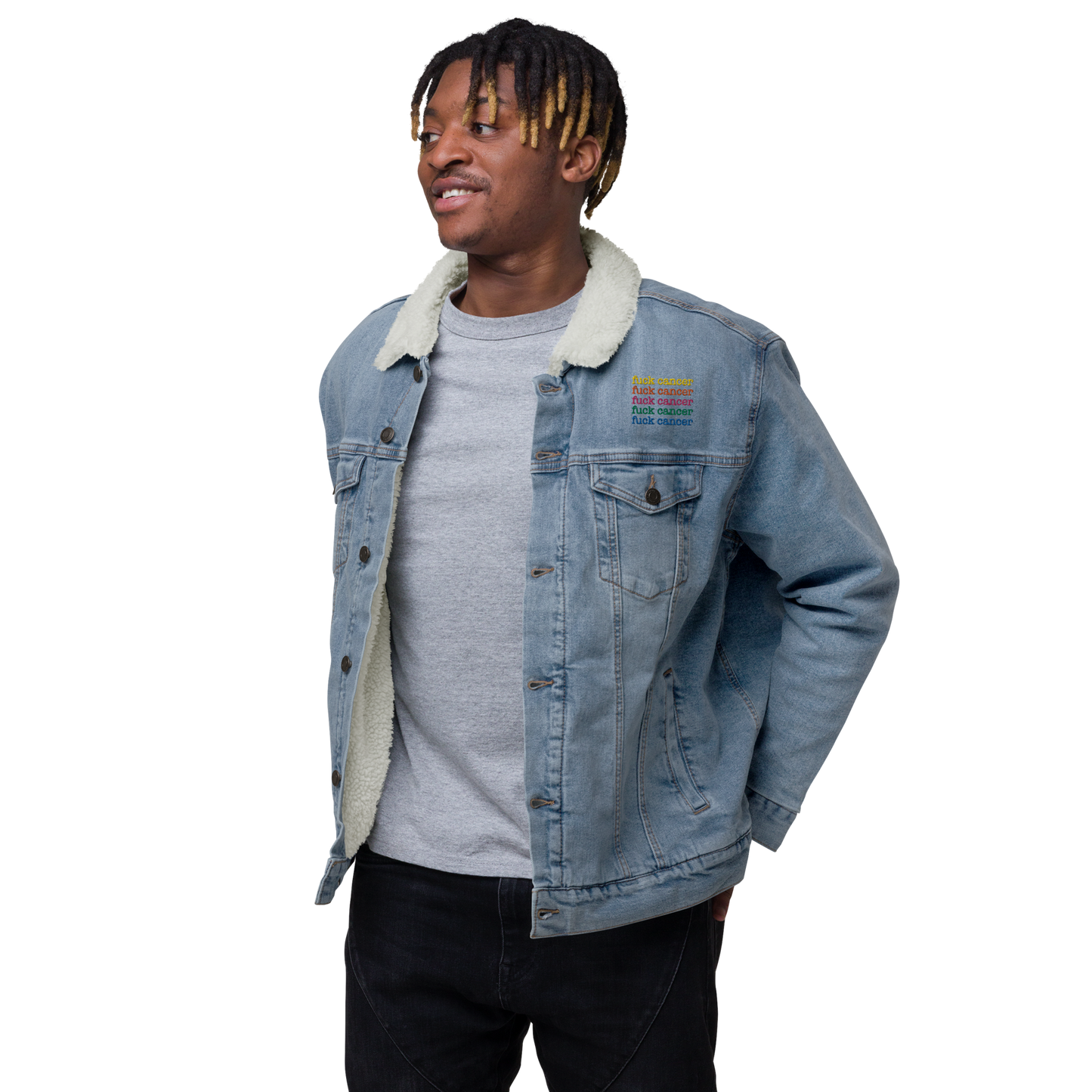 "fuck cancer"x5 Denim Sherpa Jacket (Gender Inclusive)