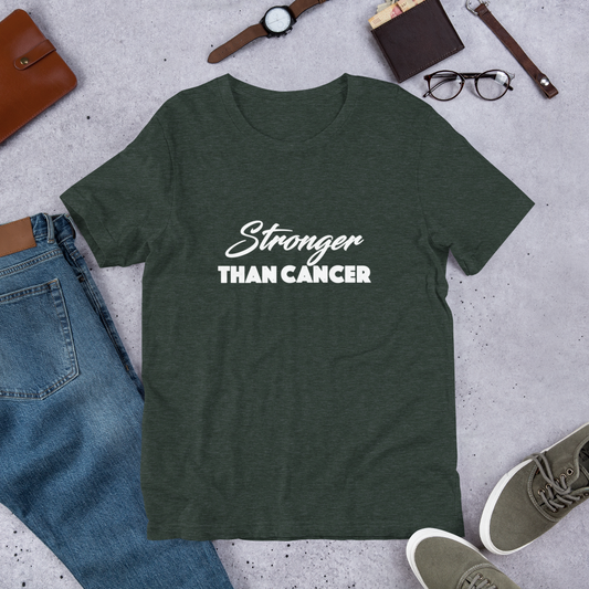 "Stronger Than Cancer" Style 2 (wt) Heather Coloured Bella & Canvas T-shirt (Gender Inclusive)