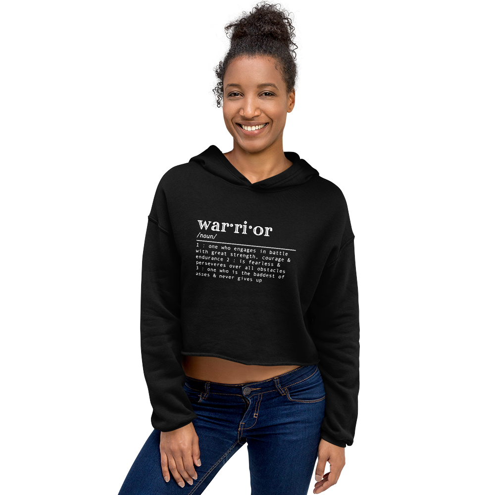 "Warrior" (wt) Cropped Raw Edge Hoodie (Gender inclusive)