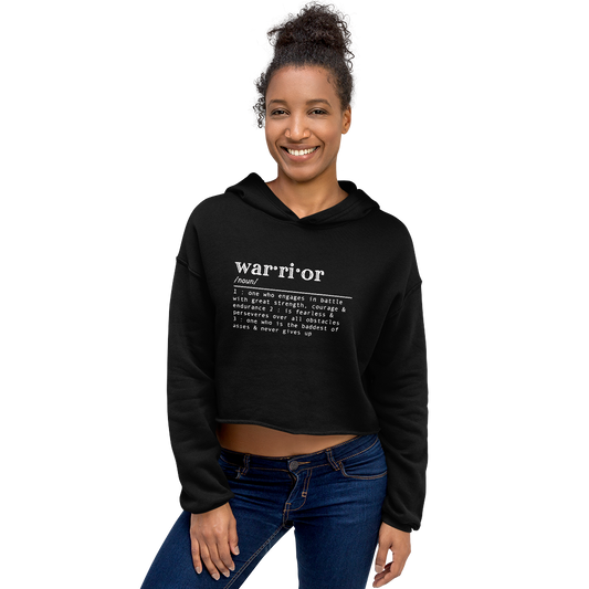 "Warrior" (wt) Cropped Raw Edge Hoodie (Gender inclusive)