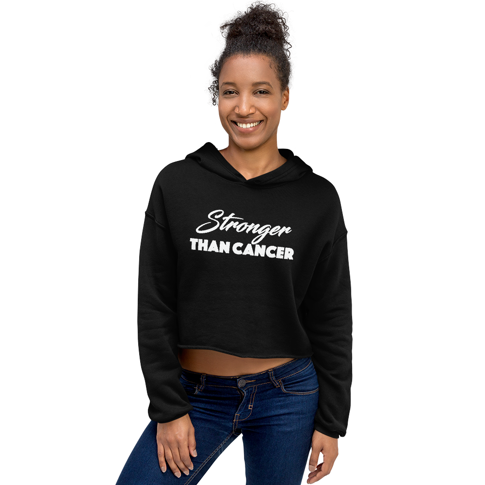 "Stronger Than Cancer" (wt) Style 2 Cropped Raw Edge Hoodie (Gender inclusive)