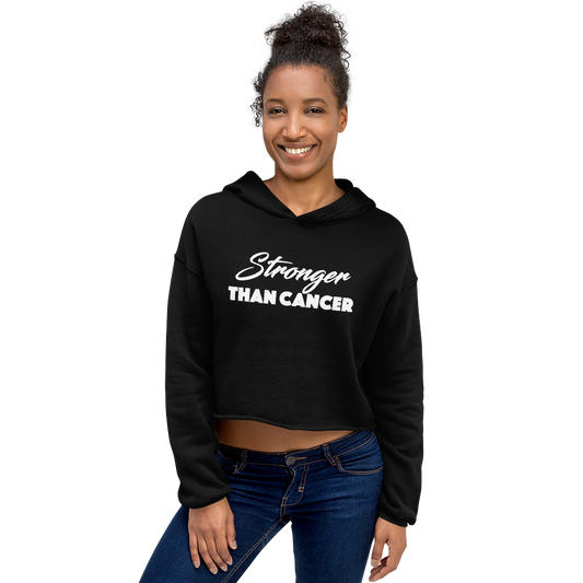 "Stronger Than Cancer" (wt) Style 2 Cropped Raw Edge Hoodie (Gender inclusive)