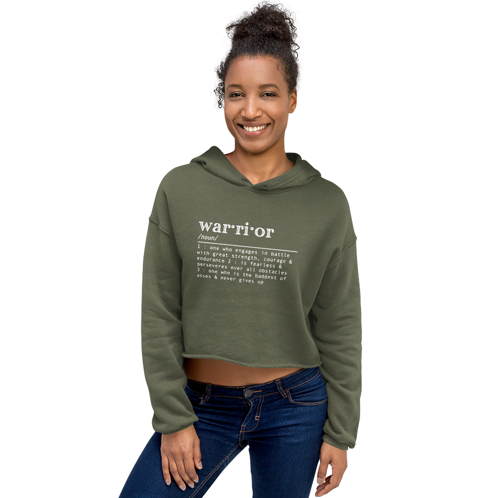 "Warrior" (wt) Cropped Raw Edge Hoodie (Gender inclusive)