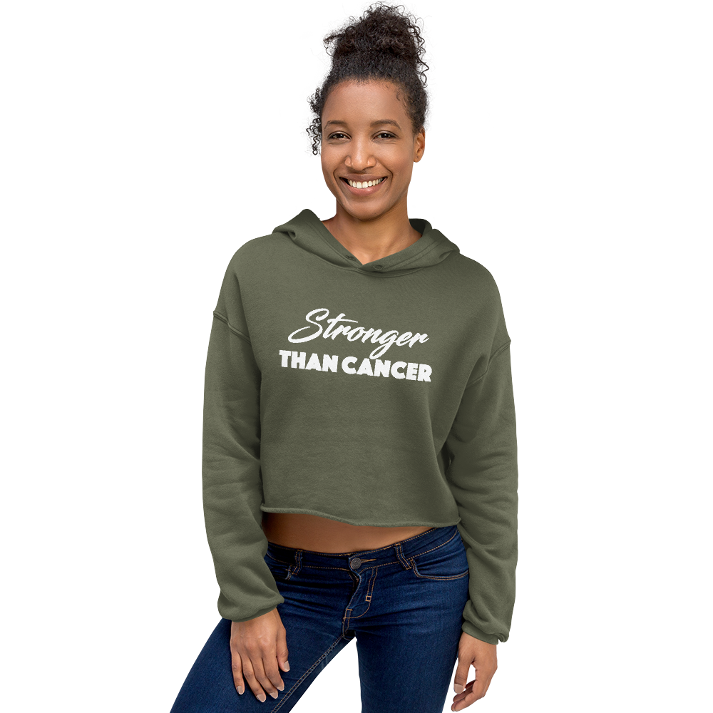 "Stronger Than Cancer" (wt) Style 2 Cropped Raw Edge Hoodie (Gender inclusive)