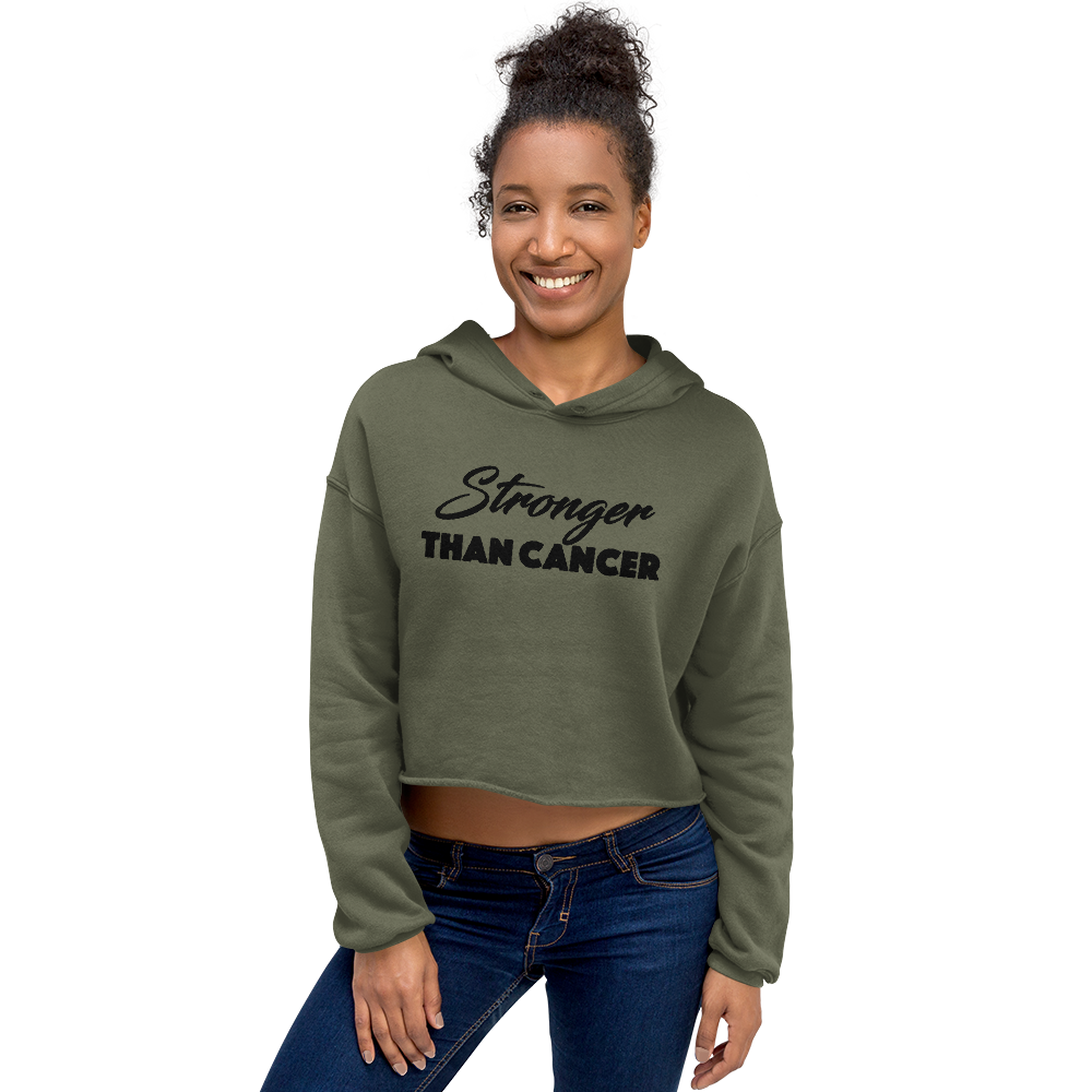 "Stronger Than Cancer" Style 2 Cropped Raw Edge Hoodie (Gender inclusive)