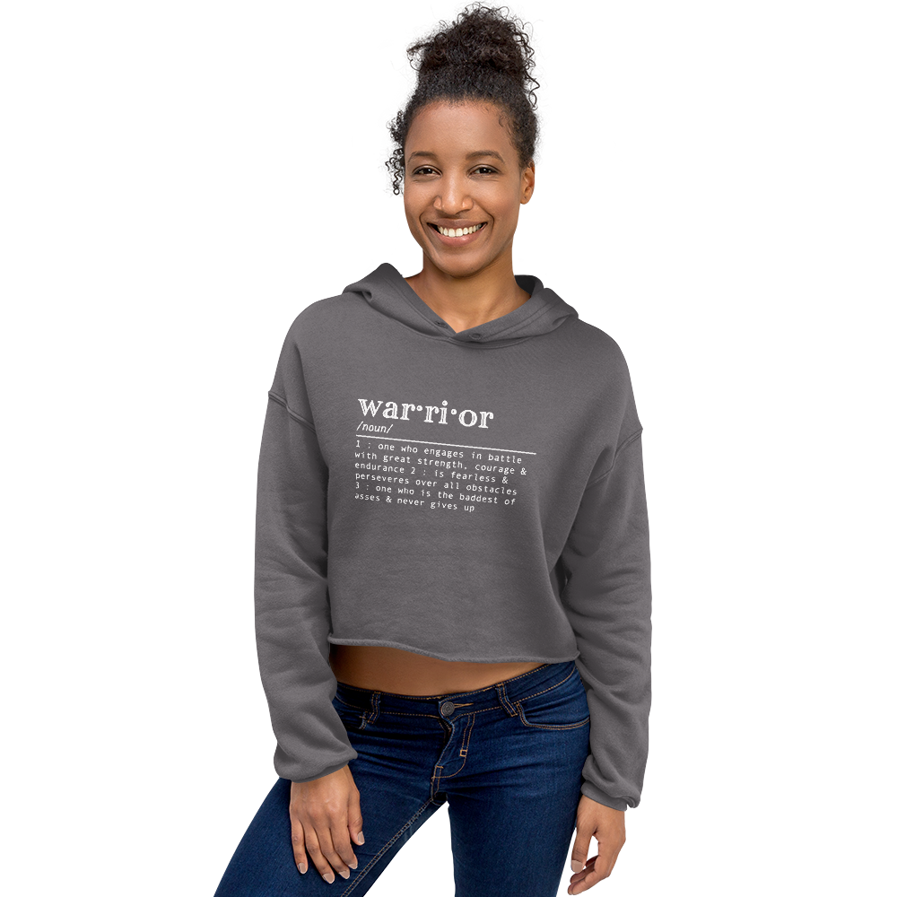 "Warrior" (wt) Cropped Raw Edge Hoodie (Gender inclusive)