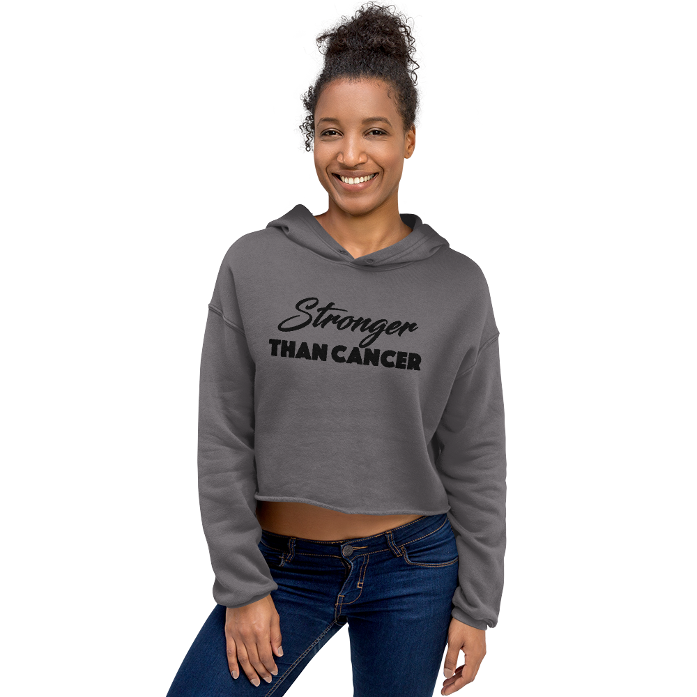 "Stronger Than Cancer" Style 2 Cropped Raw Edge Hoodie (Gender inclusive)